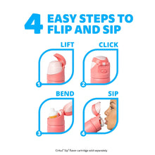 Coral pink flip-top water bottle with bent straw and sip opening