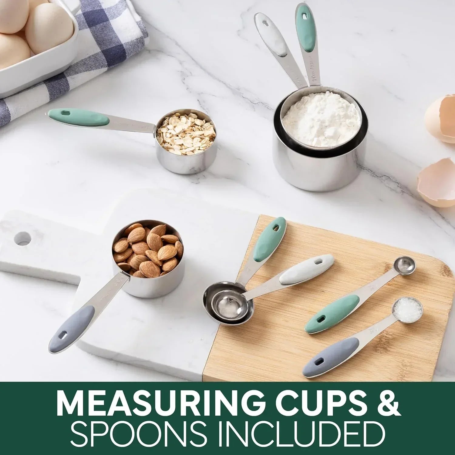 COOK WITH COLOR Stainless Steel Mixing Bowls Set and Measuring Cups- Nesting Bowls with Non-Slip Bottom and Easy-Grip Handles, 11 Pieces - USA MEGA SHOP