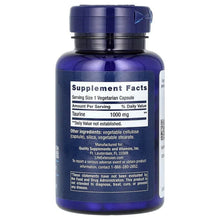 Taurine supplement facts label on bottle with serving size and 1000 mg