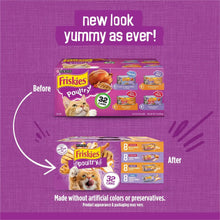 Purina Friskies poultry wet cat food multipack showing before and after packaging