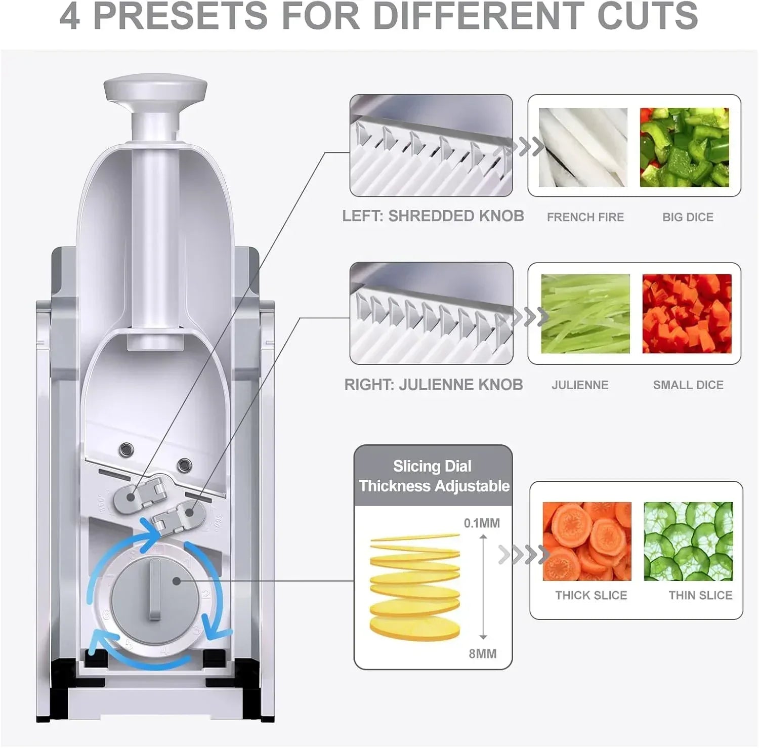 Mandoline Slicer for Vegetables Fruits, Adjustable Thickness Stainless Steel Food Cutter & Chopper, Safe and Quick Meal Preparation - USA MEGA SHOP