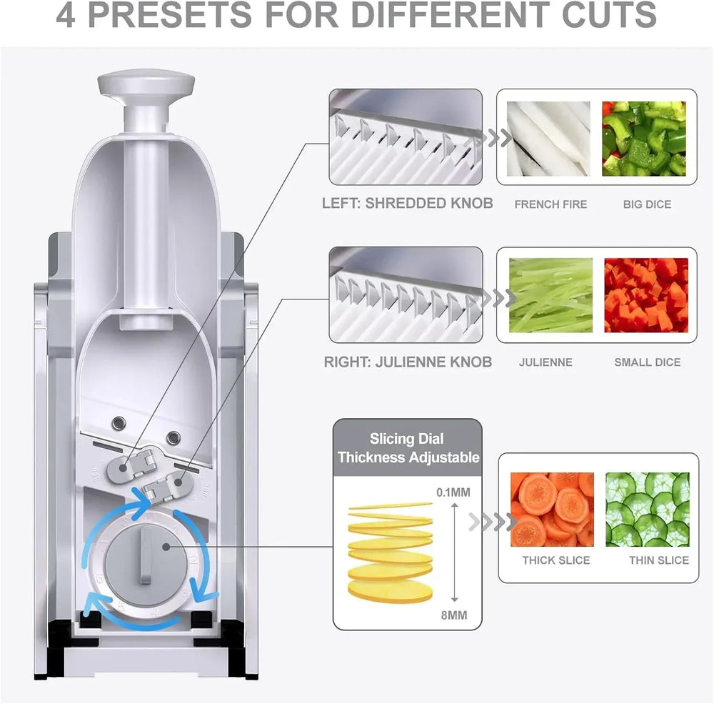Mandoline Slicer for Vegetables Fruits, Adjustable Thickness Stainless Steel Food Cutter & Chopper, Safe and Quick Meal Preparation - USA MEGA SHOP