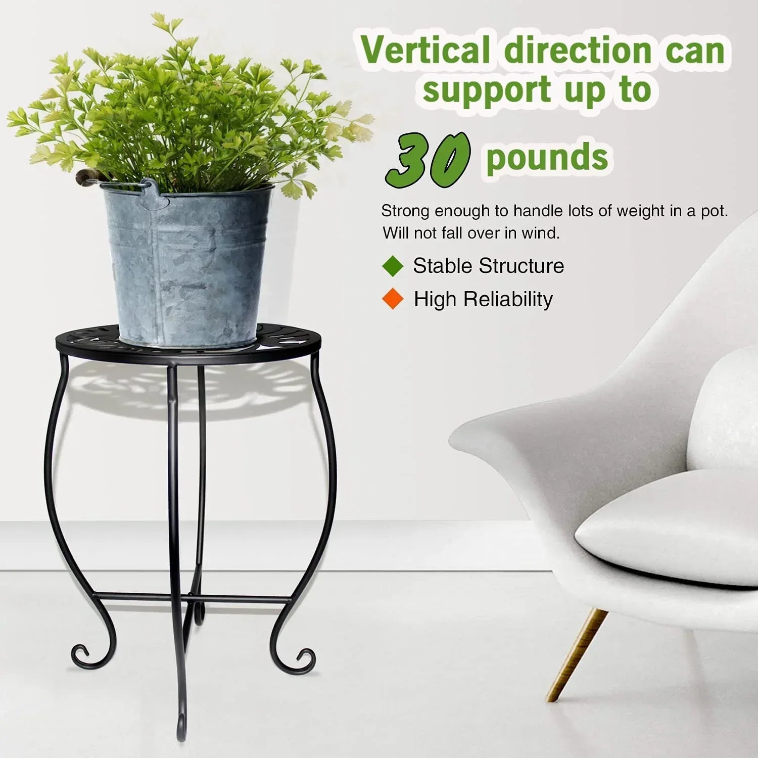 KABB 15'' Tall Plant Stand for Flower Pot Set of 1, Round Metal Plant Stand Indoor, Decorative Black Flower Pot Stand Plant Table