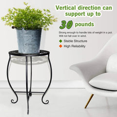 KABB 15'' Tall Plant Stand for Flower Pot Set of 1, Round Metal Plant Stand Indoor, Decorative Black Flower Pot Stand Plant Table