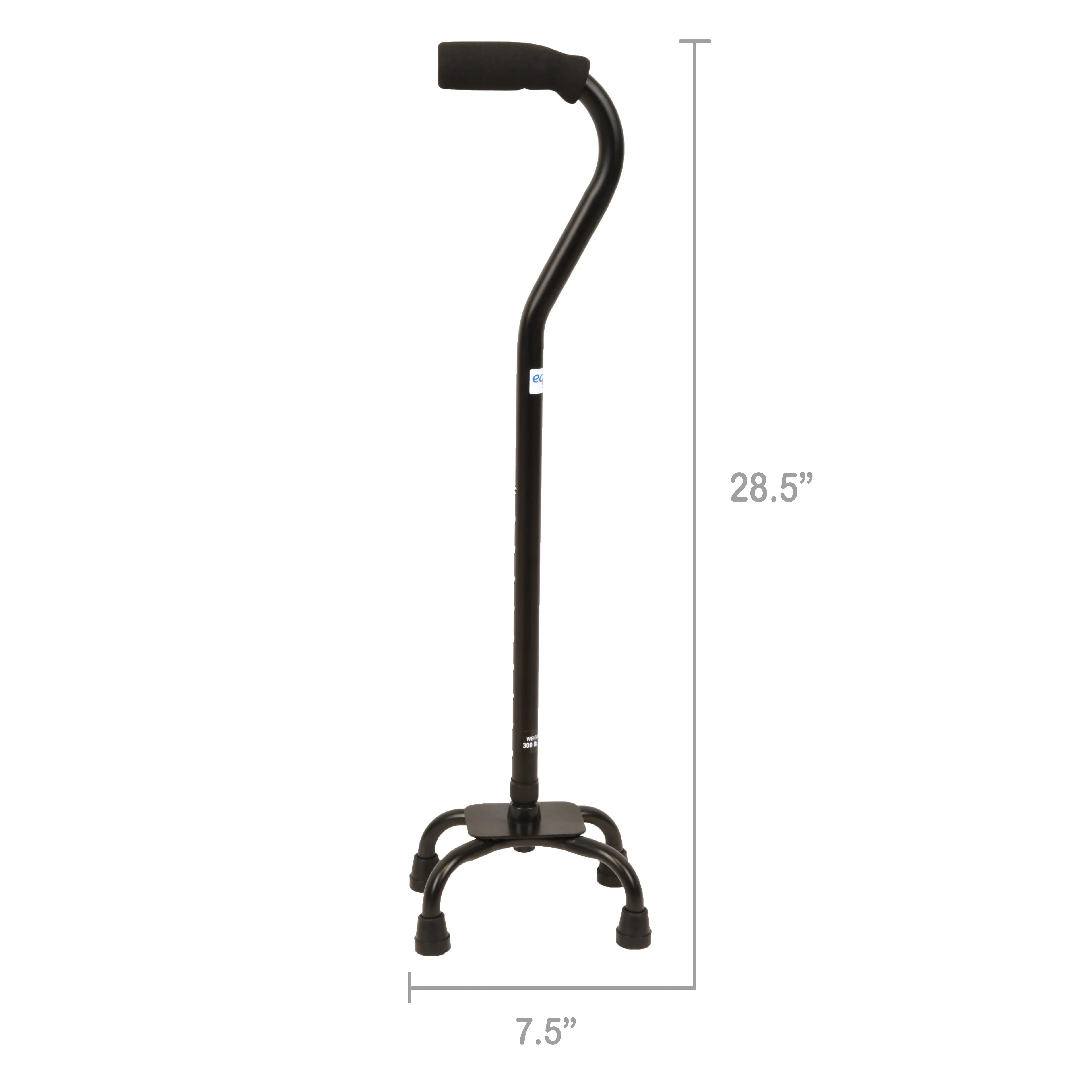 Equate Quad Walking Cane with Small Base – Height Adjustable, 300 lb Capacity