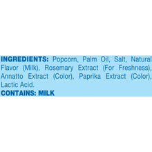 Pop Secret popcorn ingredients list panel with contains milk statement