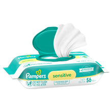 Sensitive baby wipes container with pop-top, 56-count, do not flush label