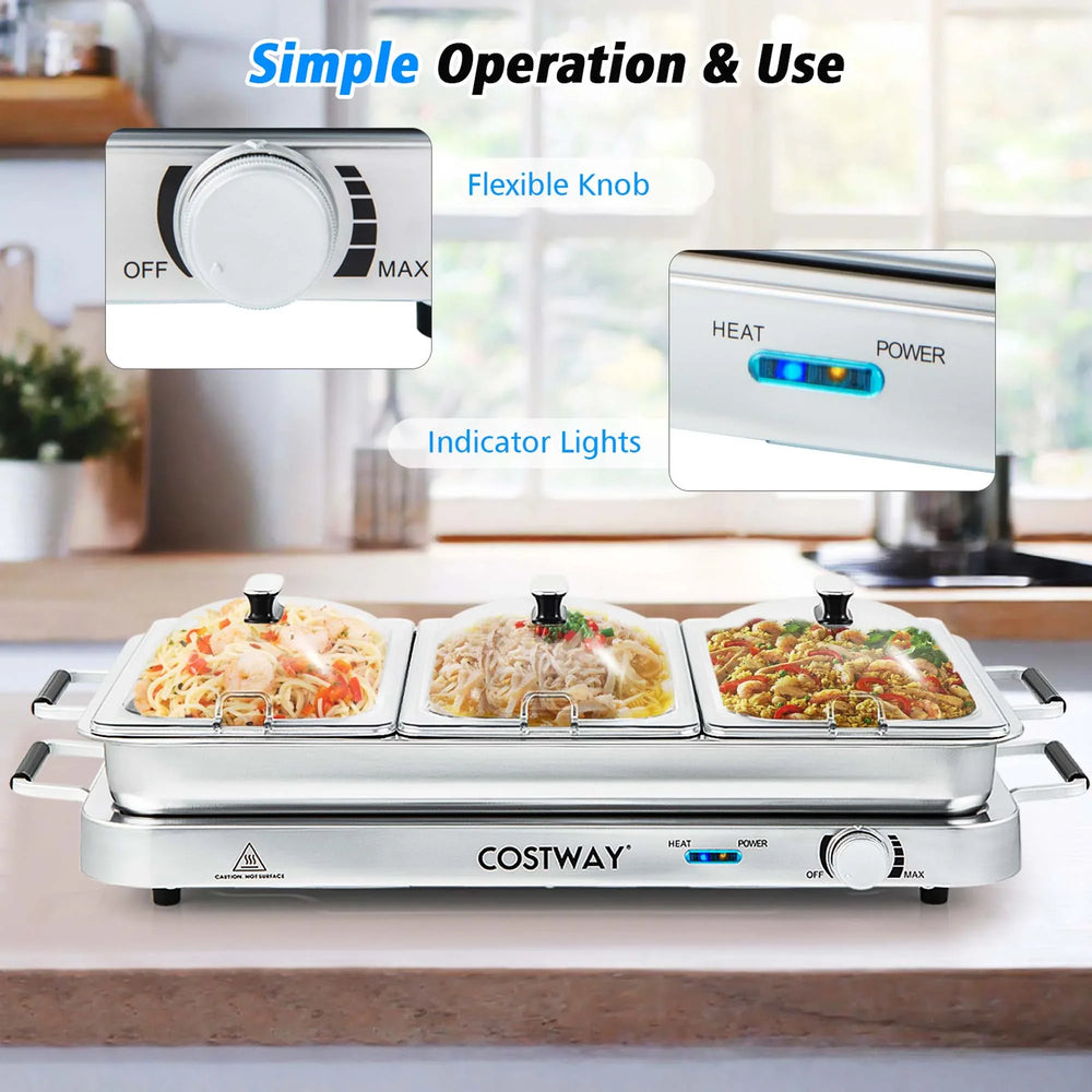 Costway Food Warmer Buffet Server 450W Stainless Steel Electric Warming Tray for Parties - USA MEGA SHOP
