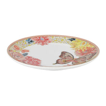 Butterfly mosaic serving plate, oval white dish with colorful butterflies along the rim