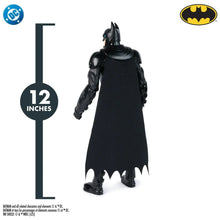 12-inch Batman action figure, black cape, blue chest design, yellow belt, rugged boots
