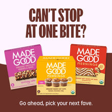 MadeGood assorted snack boxes, including organic chocolate chip granola minis and other flavors.