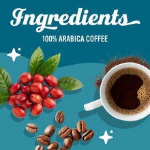 Coffee ingredients illustration with cup, coffee beans, and red berries