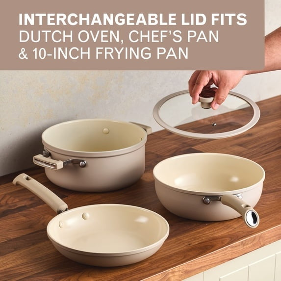 Farberware TrueCook 12pc Ceramic Cookware Set, Dishwasher and Oven Safe, Taupe
