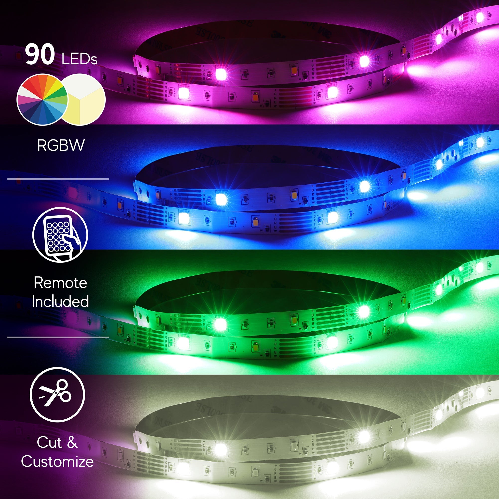 Xtreme Lit 10ft Indoor LED Strip Lights Kit, Multicolor LED Lights forBedroom, Accent Lighting, Cuttable, Remote Control