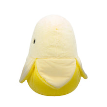 Yellow banana-shaped plush toy with fuzzy wings and white belly panel