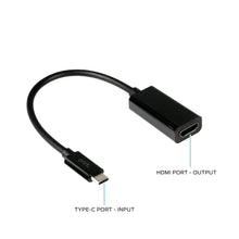 Black USB-C to HDMI adapter cable with USB-C input and HDMI port