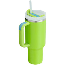 Bright lime stainless steel tumbler with straw lid and carry handle