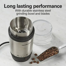 Stainless steel grinding bowl with lid attachment and coffee beans