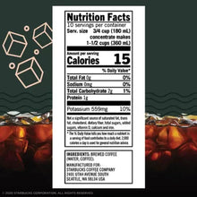 Nutrition Facts panel for cold brew coffee concentrate with serving and calorie information