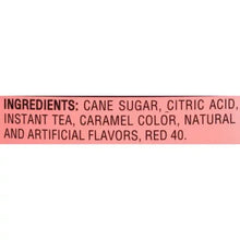 Ingredients label on peach iced tea mix can: cane sugar, citric acid, instant tea