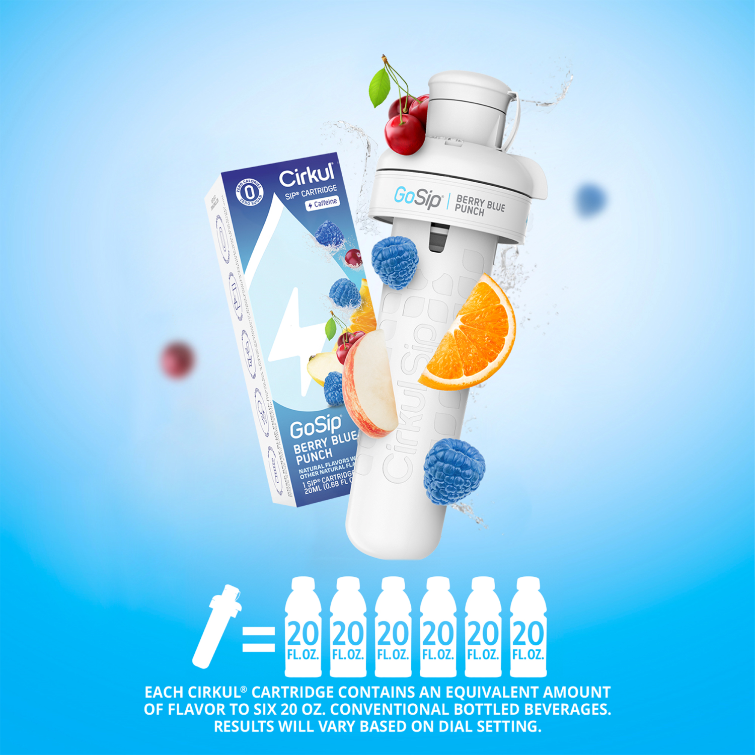 Cirkul 32oz Gray Plastic Bottle with Black Lid and Flavor Cartridge (GoSip Berry Blue Punch)