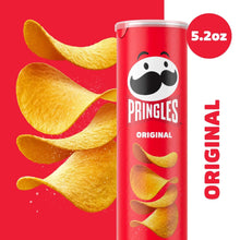 Potato crisps canister front with chips graphics and “5.2 oz” badge