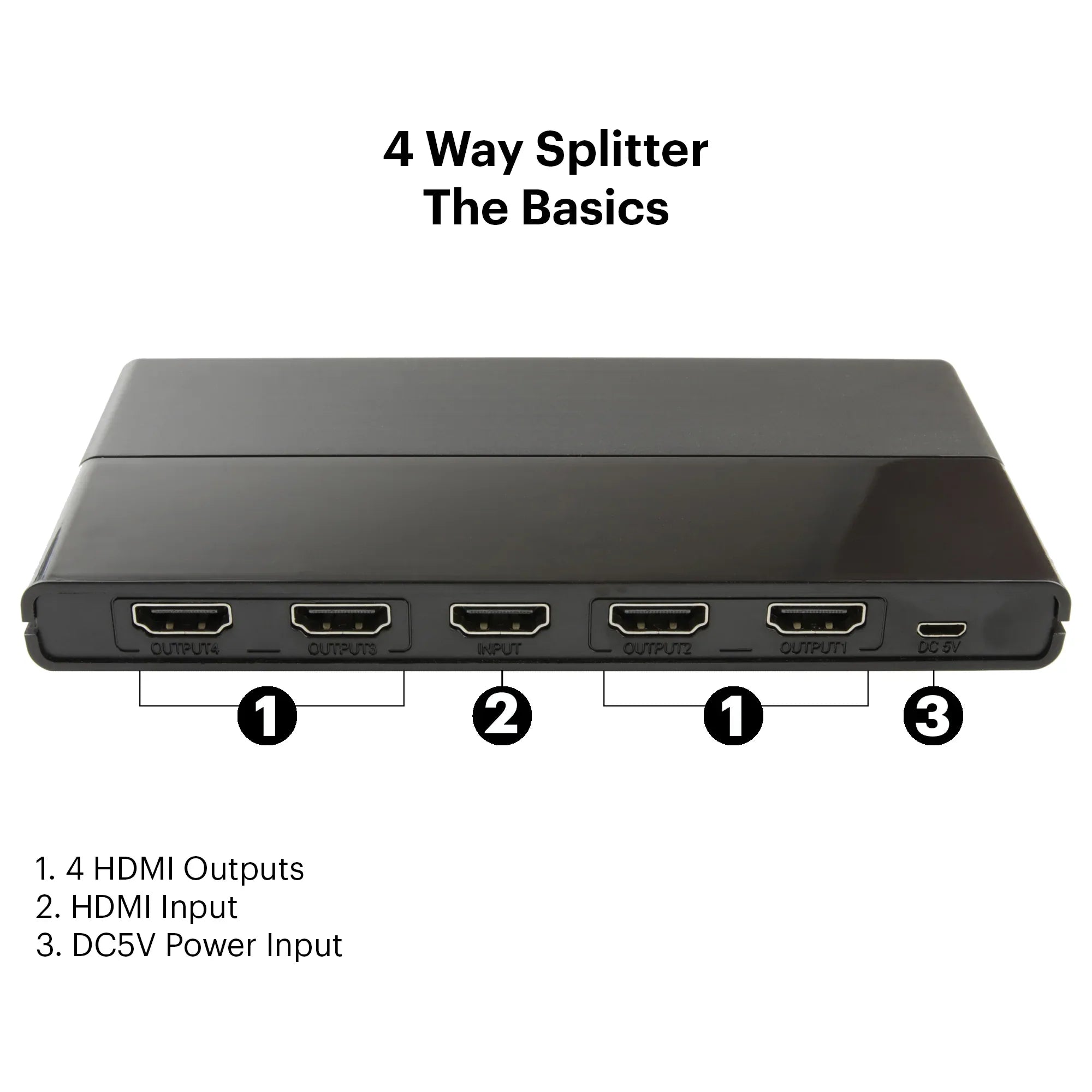 onn HDMI 4-Way Splitter, Black