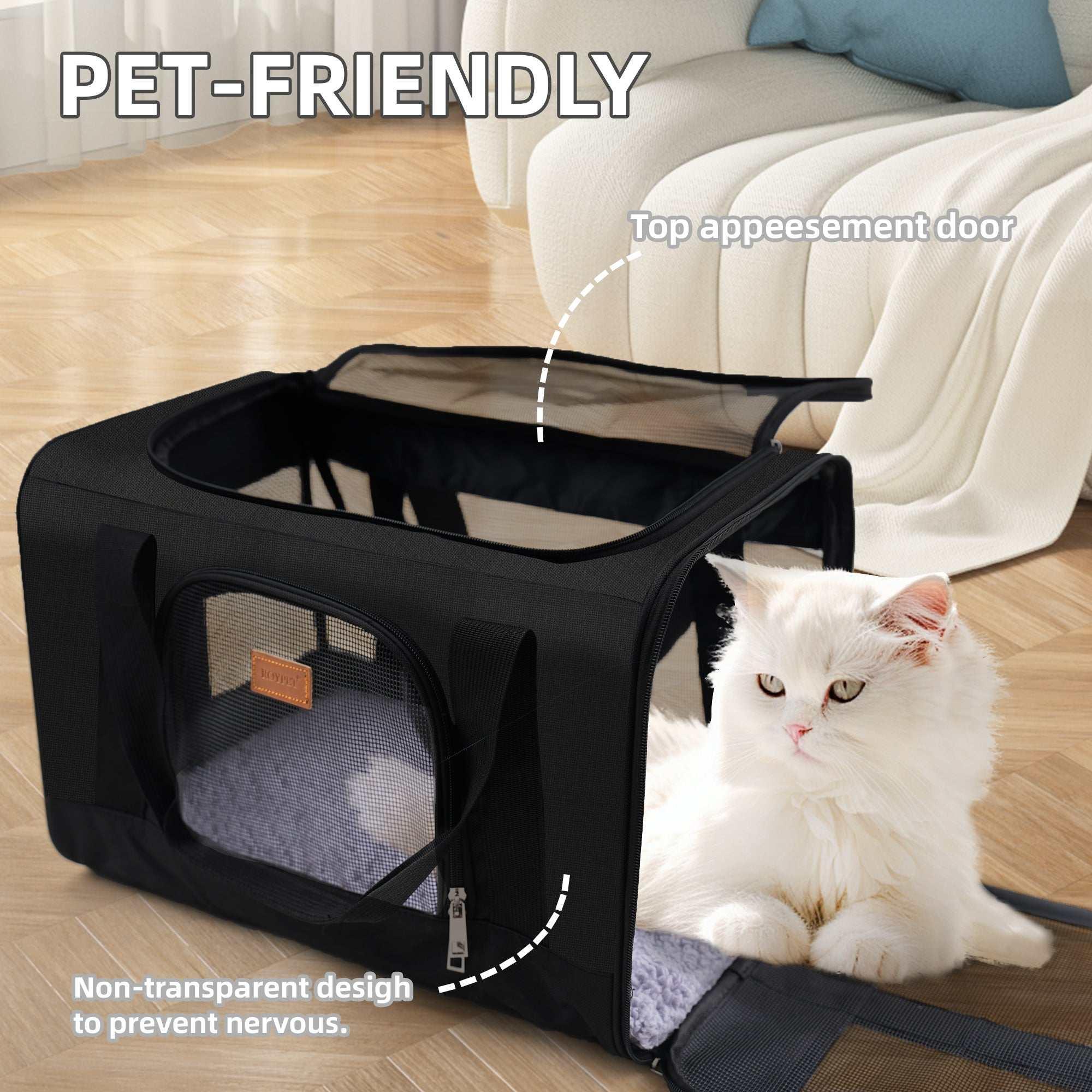 Roypet Small and Medium Pet Carrier, Airline Approved, Collapsible Travel, Black, 15 Lb Limit