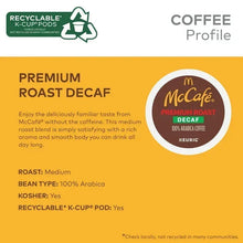 Premium roast decaf coffee profile graphic for McCafe K-Cup pods