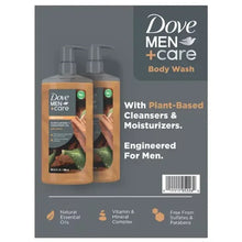 Dove Men+Care body wash, two bottles with pumps and product-details panel
