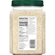 Rice jar with green lid and Nutrition Facts panel on back label