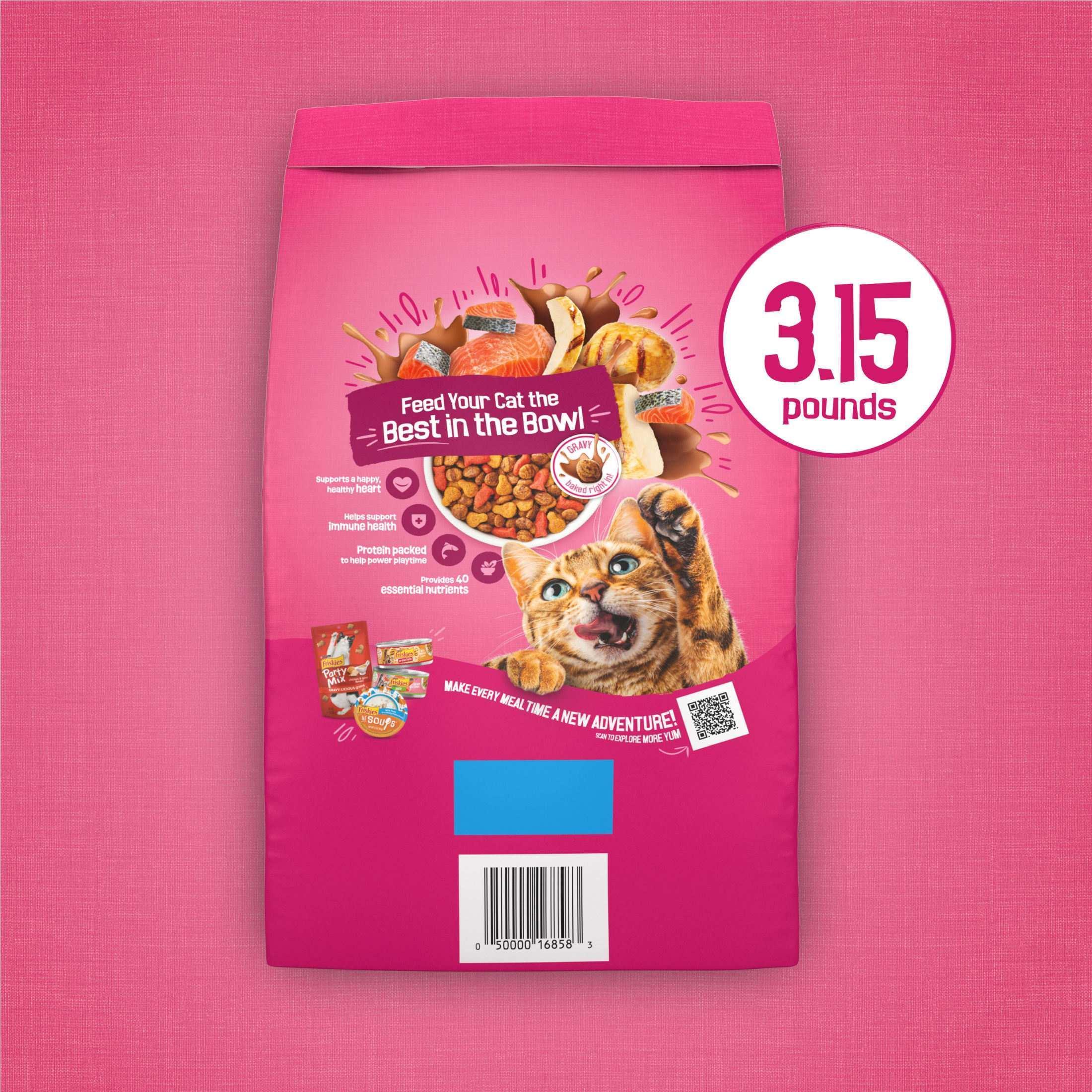 Purina Friskies Gravy Swirlers Dry Cat Food Flavors of Chicken, Salmon and Gravy, 3.15 lb. Bag