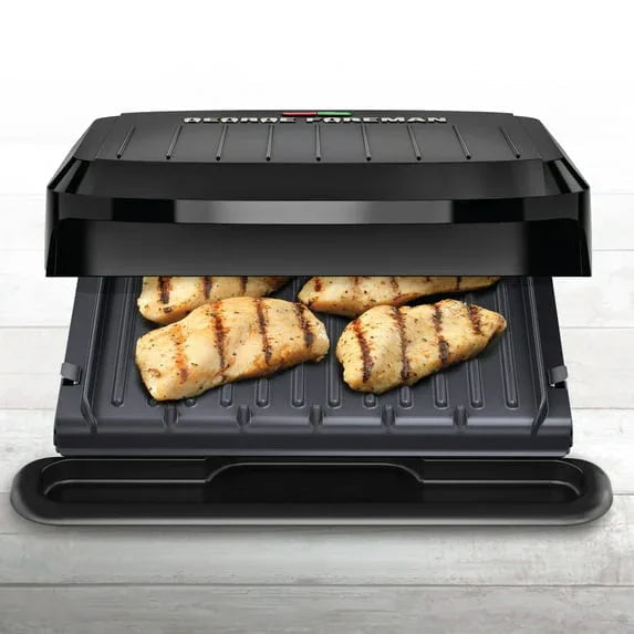 George Foreman 4-Serving Nonstick Grill & Panini Maker with Removable Dishwasher-Safe Plates