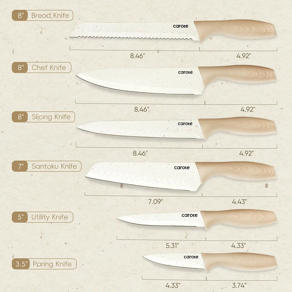 Carote 12Pcs Kitchen Knife Set with Blade Guards, White Granite Ceramic Knife, Stainless Steel - USA MEGA SHOP