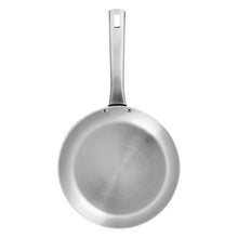 Stainless steel frying pan with long handle and brushed interior