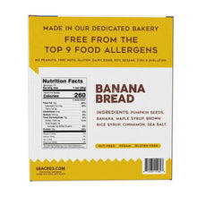 Banana bread protein bar package back panel with nutrition facts and ingredients list