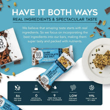 88 Acres dark chocolate sea salt granola bars with oat and chocolate pieces.
