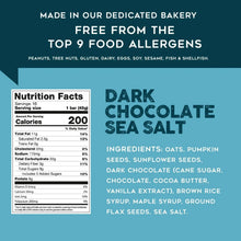 88 Acres dark chocolate sea salt granola bar nutrition facts panel.