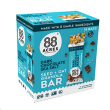 88 Acres dark chocolate sea salt seed+oat granola bar box, 16 bars.