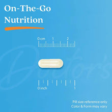 Single beige veggie folate capsule with on-image size reference markings.