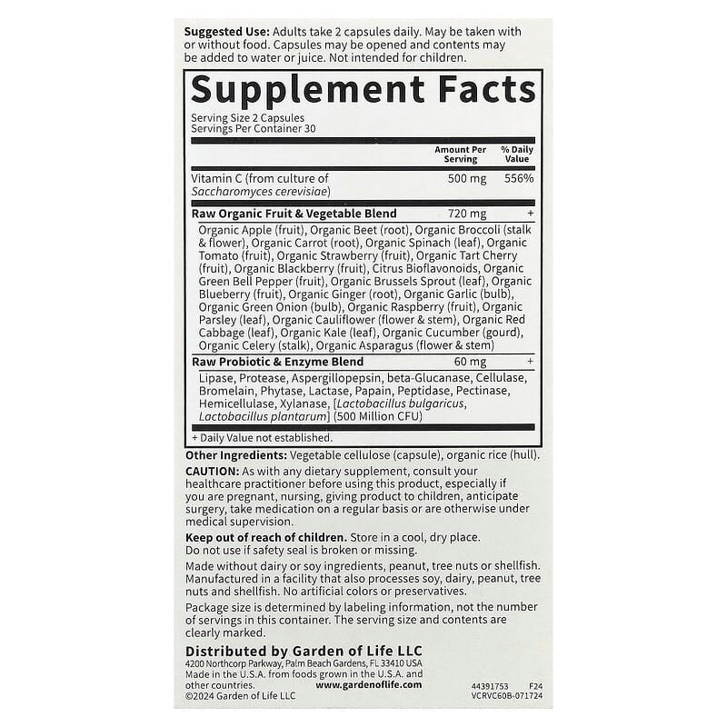 Garden of Life, Vitamin Code®, RAW Vitamin C™, Vegan Capsules