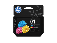 Tri-color ink cartridge box with HP 61 label and flower graphics