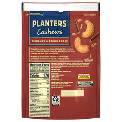PLANTERS Cashews Cinnamon & Brown Sugar, Party Snacks, Plant Based Protein, 5 oz Bag