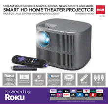 RCA 720p HD Roku smart home theater projector with remote control, black