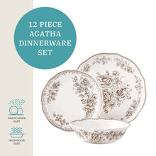 12-piece Agatha stoneware dinnerware set with floral design and scalloped rims