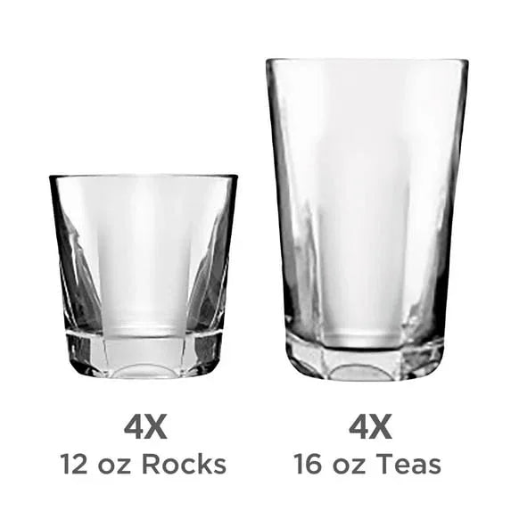 Mainstays Leila Glass Drinkware, 12 Ounce & 16 Ounce, Set of 8