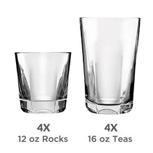 Clear 12 oz rocks and 16 oz tea glass tumblers, 8-piece set