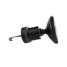 Magnetic air vent phone holder with circular vent-mount disc and prongs, black