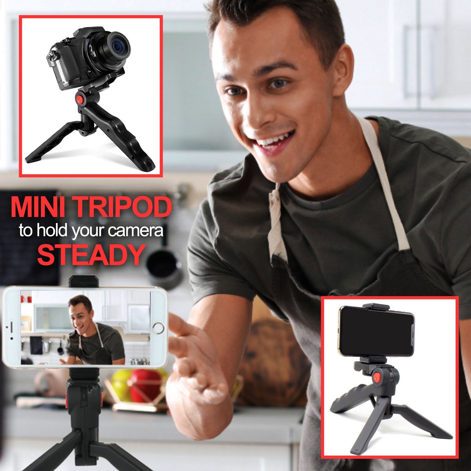Vivitar Pistol Grip Portable Mini Tabletop Tripod for Video Vlog Stream Photography with Slip Resistant Grip