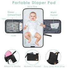 Portable diaper changing pad with baby pouch sections and wipes pocket